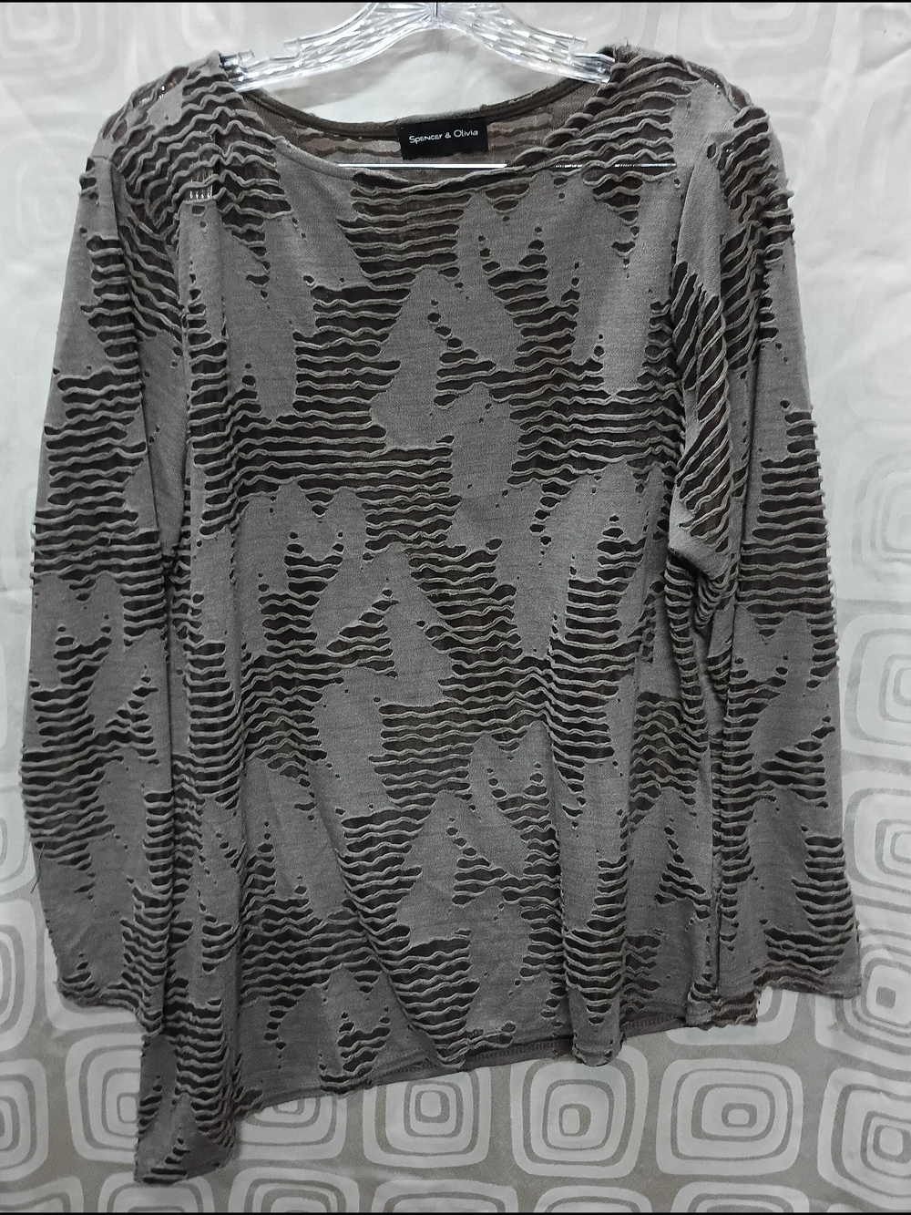 Gray Textured Cutout Long Sleeve Tunic